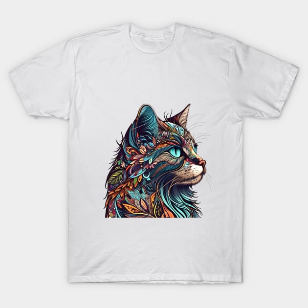 Cat Boho Vintage Lover Design T-Shirt by Danielle Shipp